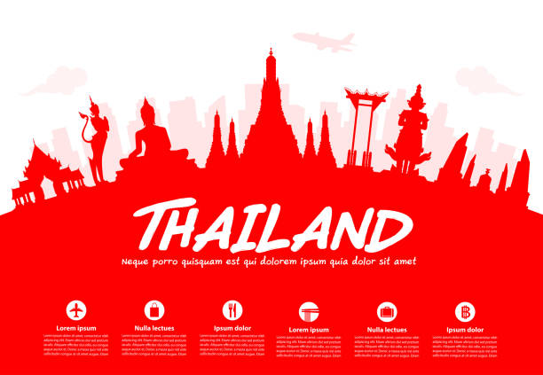 ilustraciones, imágenes clip art, dibujos animados e iconos de stock de tailandia viaje de lugares históricos. - thailand