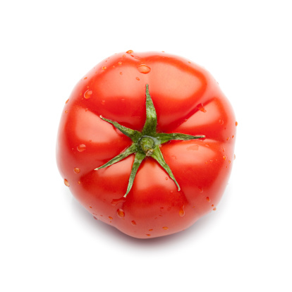 Tomato with drops isolated on white-clipping path