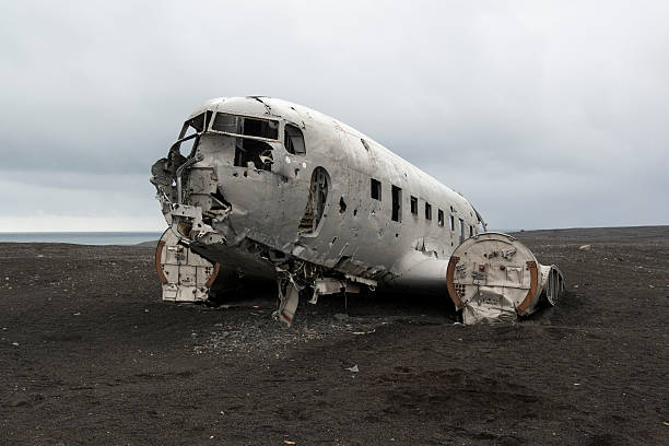 istock Crashed airplane Douglas on a black sand beach, Iceland 492368082