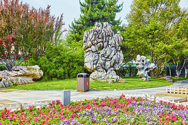 Typical Chinese garden,  park with bizarre rocks. Beijing, ChinaTypical Chinese garden,  park . Beijing, China
