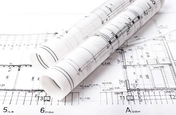 Architect project drawing blueprint stock photo