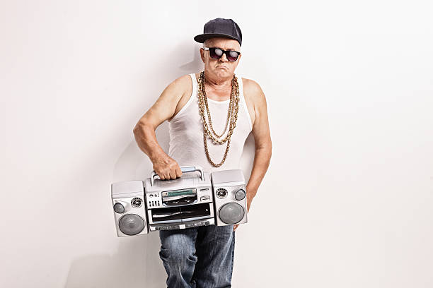 istock Hardcore senior rapper holding a ghetto blaster 492368570