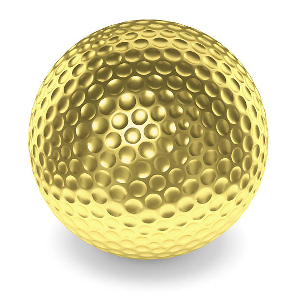 istock Golden golfball with shadow isolated on white 492368628