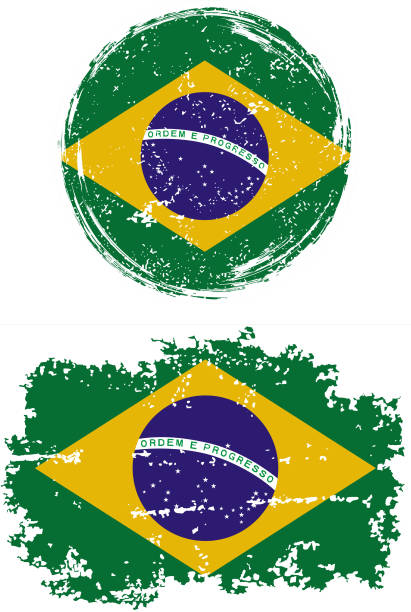 бразильский круглые и квадратный гранж метки. векторная иллюстрация - flag brazil brazilian flag dirty stock illustrations