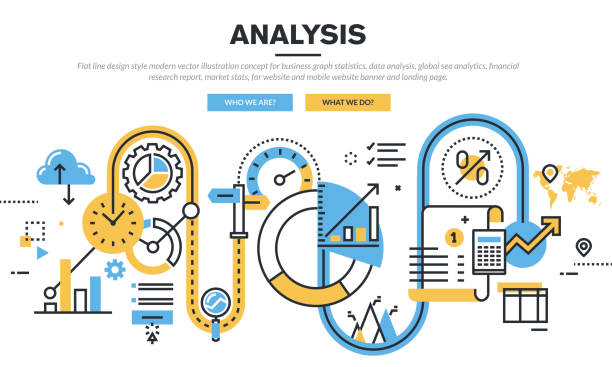ilustrações de stock, clip art, desenhos animados e ícones de ilustração vetorial de design linha plana de conceito de negócio gráfico de estatísticas - flow chart strategy analyzing chart