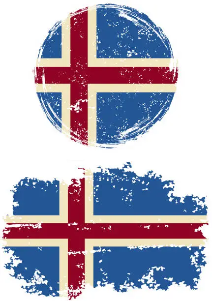 Vector illustration of Icelandic round and square grunge flags. Vector illustration