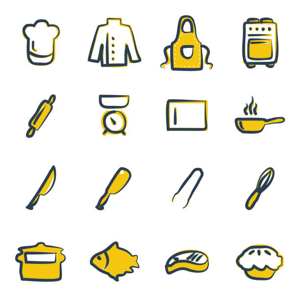 chefkoch symbole freehand 2 farbe - wire cutter stock-grafiken, -clipart, -cartoons und -symbole