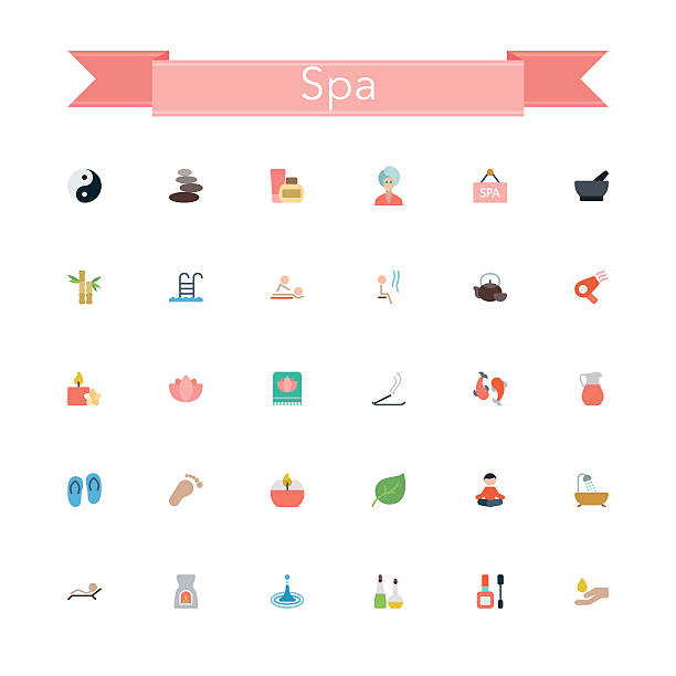 illustrazioni stock, clip art, cartoni animati e icone di tendenza di spa icone piatto - water lily swimming pool health spa water