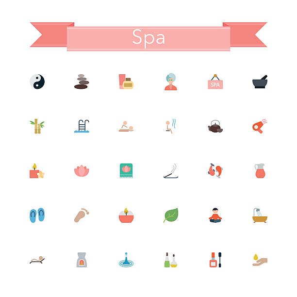 spa ikony płaskie - water lily swimming pool health spa water stock illustrations