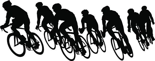 Vector illustration of Cyclists groups on white