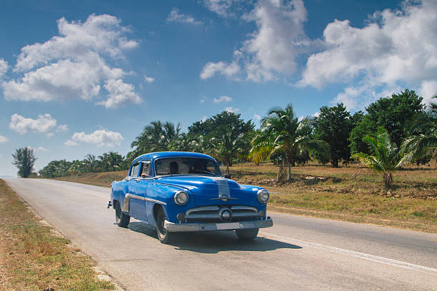 istock Blue vintage car on Havana Highway 492387664