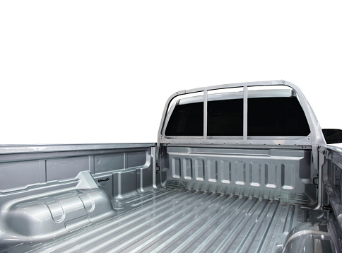 Rear view of empty pick-up truck.