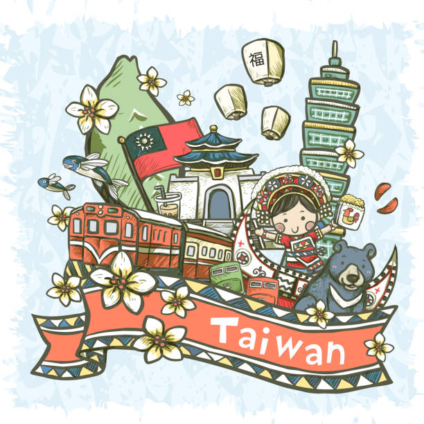 illustrazioni stock, clip art, cartoni animati e icone di tendenza di bella mano libera taiwan specialità e attrazioni di - pesce volante immagine