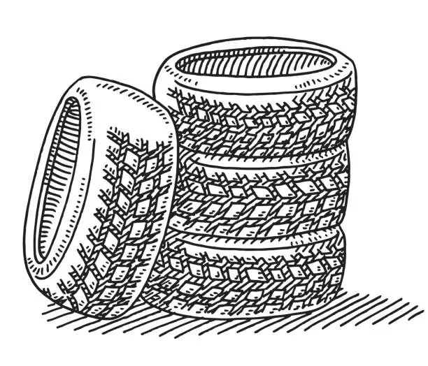 Vector illustration of Set Of Four Car Tires Drawing