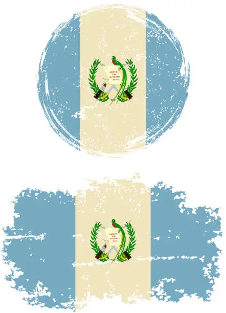 Vector illustration of Guatemalan round and square grunge flags. Vector illustration