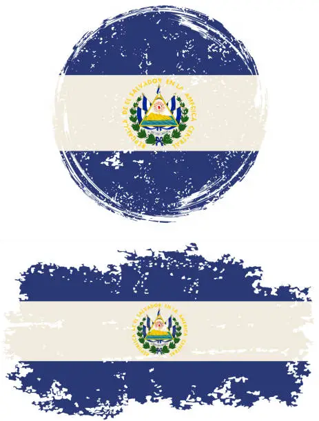 Vector illustration of El Salvador round and square grunge flags. Vector illustration