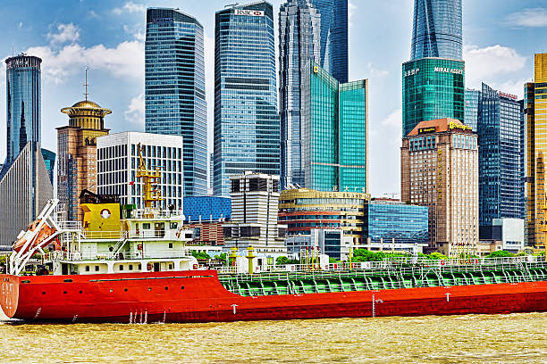 Aerial photography of Lujiazui, Huangpu River, Shanghai, China, Asia.