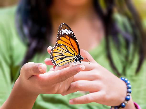 istock butterfly hanging on girl's finger 492394030