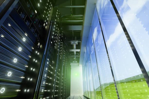 cloud computing - cable network server network connection plug green stock-fotos und bilder