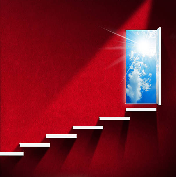 scala verso il paradiso-rosso camera - stairway to hell foto e immagini stock
