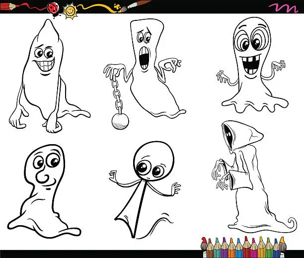 Vector illustration of halloween ghosts coloring page