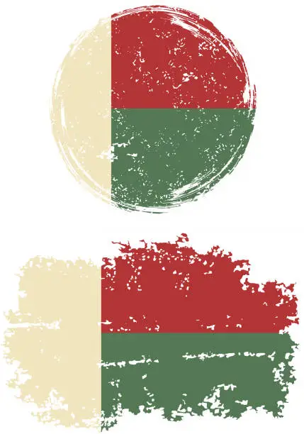 Vector illustration of Madagascar round and square grunge flags. Vector illustration