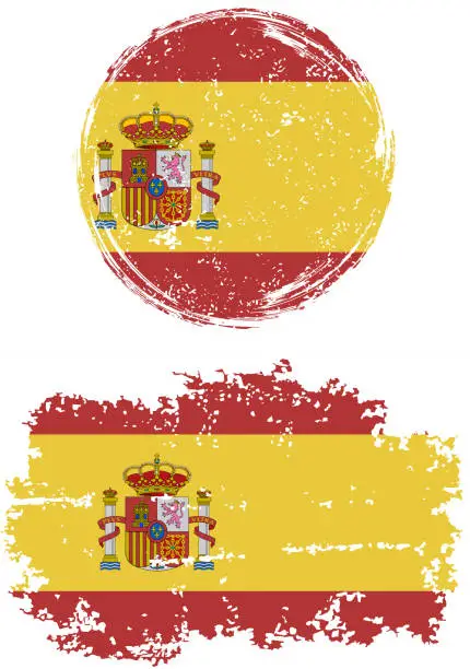 Vector illustration of Spanish round and square grunge flags. Vector illustration