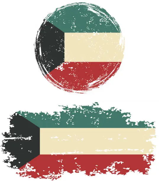 Vector illustration of Kuwait round and square grunge flags. Vector illustration