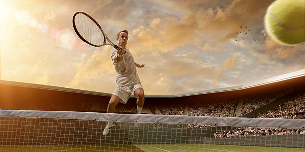 joueur de tennis en plein air volley - forehand photos et images de collection