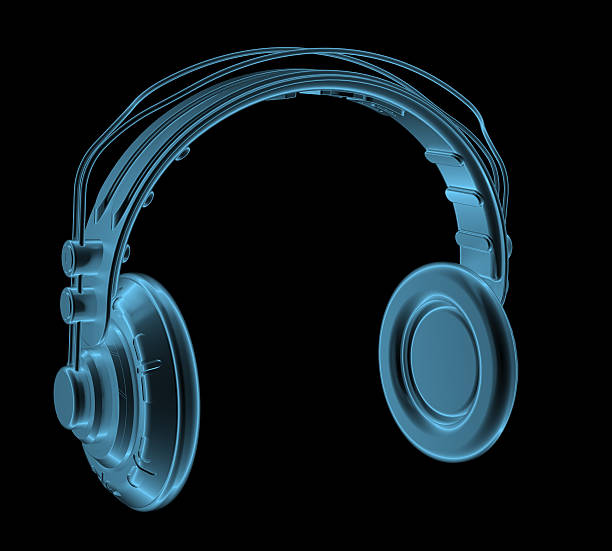 istock Headphones x-ray blue transparent isolated on black 492398721