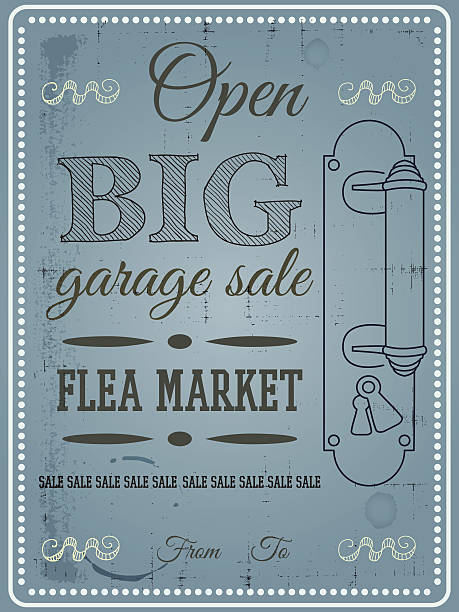 vintage poster vektor - garage sale flea market sale market stock-grafiken, -clipart, -cartoons und -symbole