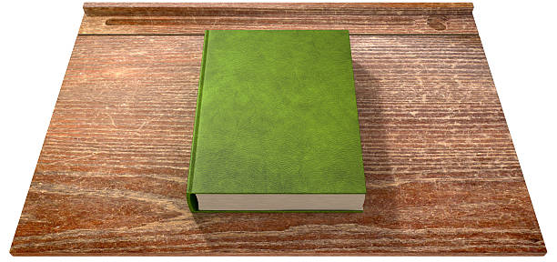 istock Vintage School Desk Top With Closed Blank Book 492400571