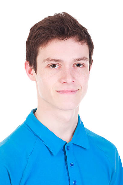 istock Young handsome smiling man in blue t-shirt isolated on white 492401973