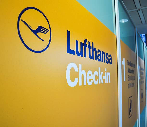 Lufthansa Check-in - Munich Airport, Germany stock photo