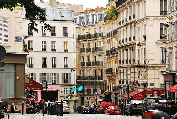 Busy Street in Paris France stock photo