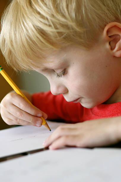 istock Young Child Drawing on Paper with Pencil 492405717