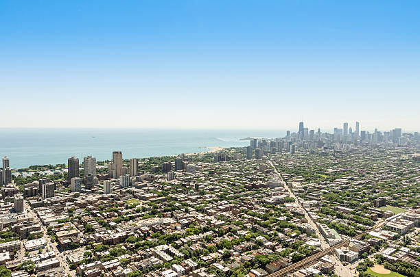 vista de los edificios de chicago con hancock tower - chicago skyline antenna panoramic fotografías e imágenes de stock