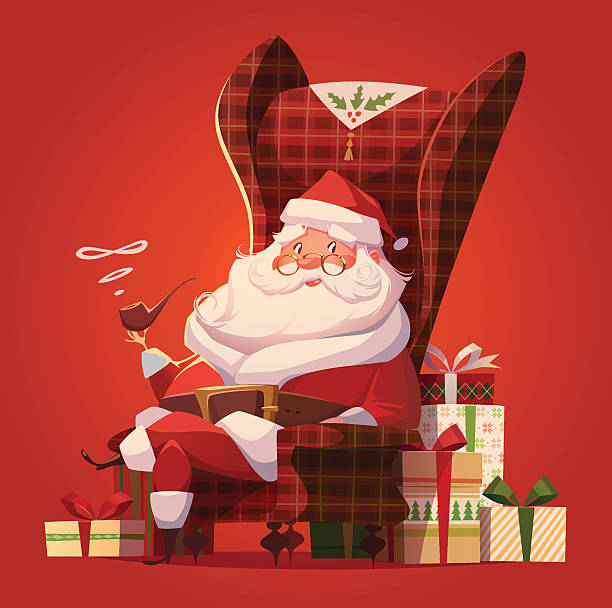 Santa Claus in the chair and a lot of gifts. Vector background. Could be used as greeting card, poster or banner. december clipart pictures stock illustrations