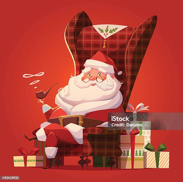Santa Claus In The Chair And A Lot Of Gifts Stock Illustration - Download Image Now - Santa Claus, Chair, Christmas
