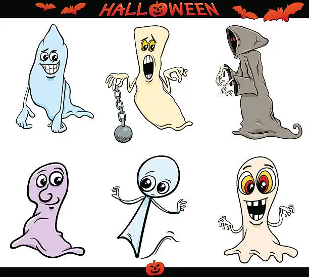 Vector illustration of halloween ghosts cartoon set