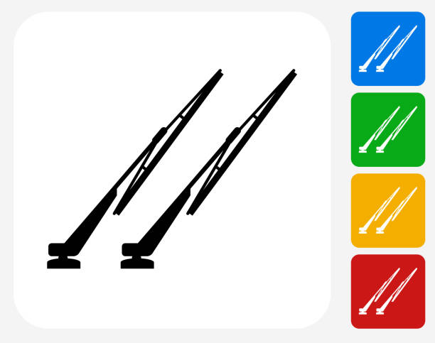 Windshield Wipers Icon Flat Graphic Design Windshield Wipers Icon. This 100% royalty free vector illustration features the main icon pictured in black inside a white square. The alternative color options in blue, green, yellow and red are on the right of the icon and are arranged in a vertical column. windshield wiper stock illustrations
