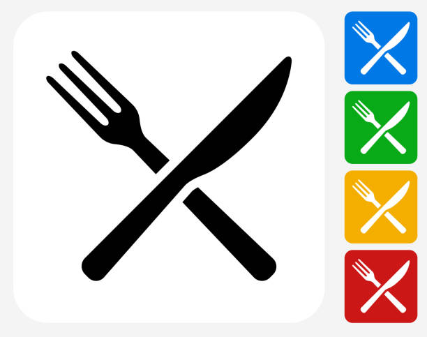gabel und messer-symbol flache grafik design - knife table knife kitchen knife white background stock-grafiken, -clipart, -cartoons und -symbole