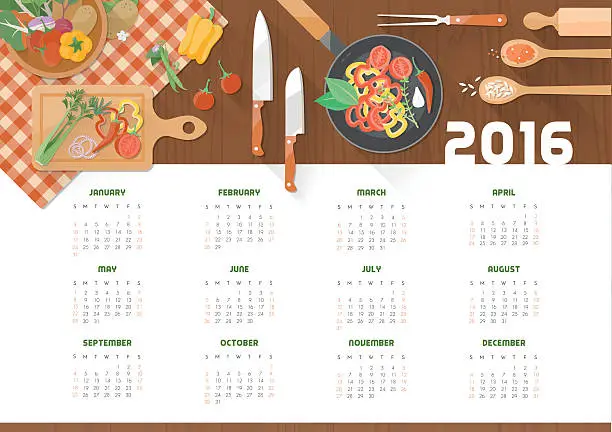 Vector illustration of Creative cooking calendar 2016