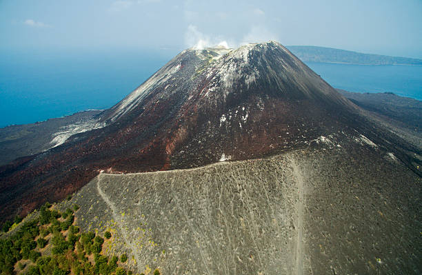 Section of a volcano, structural scheme and section of the terrain, 3d rendering
