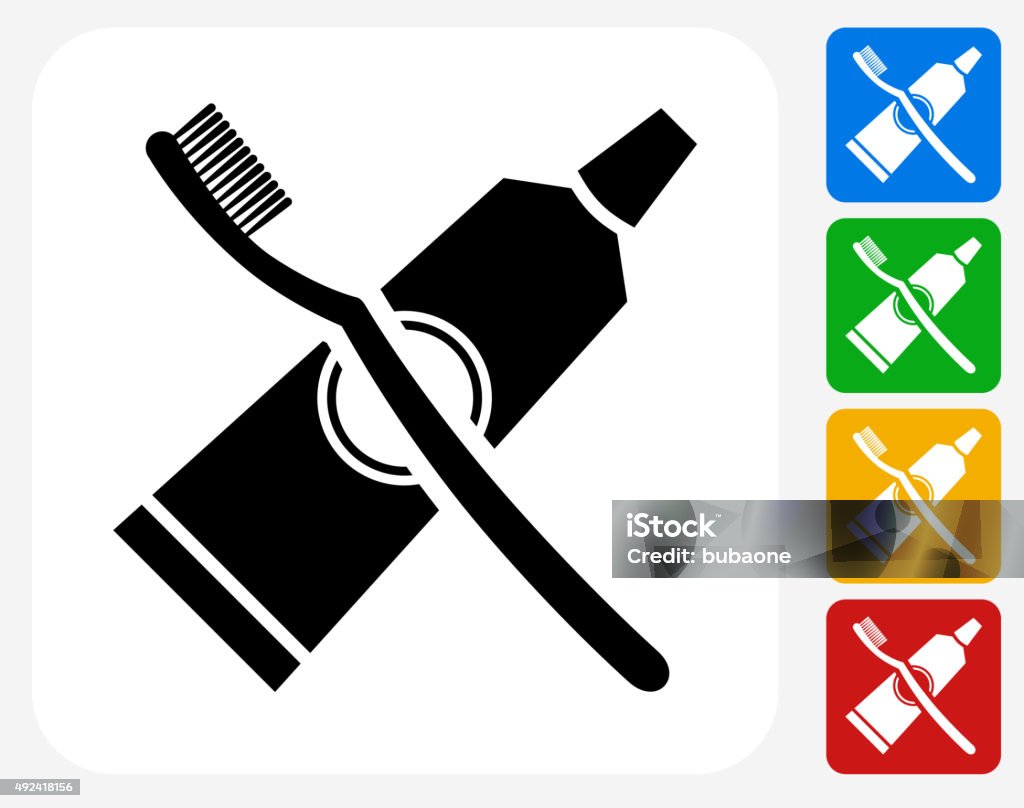 Tooth Brush and Paste Icon Flat Graphic Design Tooth Brush and Paste Icon. This 100% royalty free vector illustration features the main icon pictured in black inside a white square. The alternative color options in blue, green, yellow and red are on the right of the icon and are arranged in a vertical column. 2015 stock vector