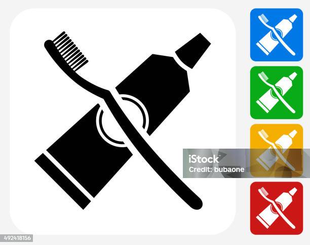 Tooth Brush And Paste Icon Flat Graphic Design Stock Illustration - Download Image Now - 2015, Blue, Clean