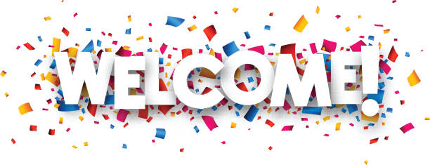 Welcome sign Welcome sign with colour confetti. Vector paper illustration. welcome sign stock illustrations