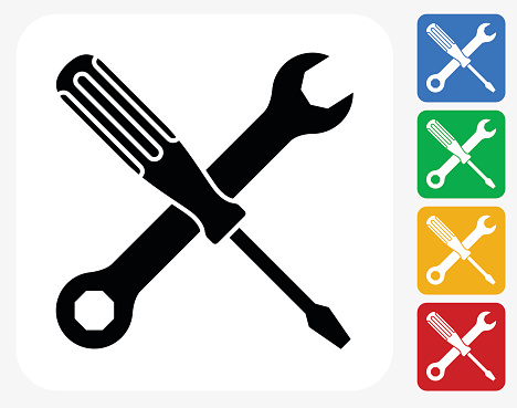 Construction Icon. This 100% royalty free vector illustration features the main icon pictured in black inside a white square. The alternative color options in blue, green, yellow and red are on the right of the icon and are arranged in a vertical column.