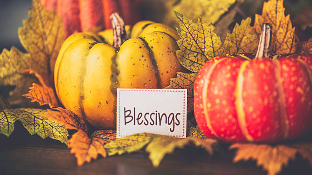 istock Autumn Thanksgiving arrangement with BLESSINGS message 492418916