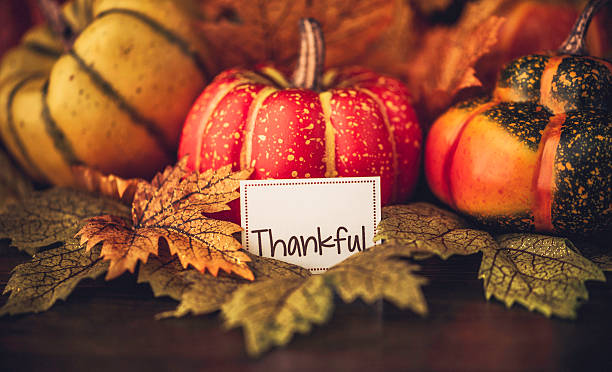 istock Autumn Thanksgiving arrangement with thankful message 492419494